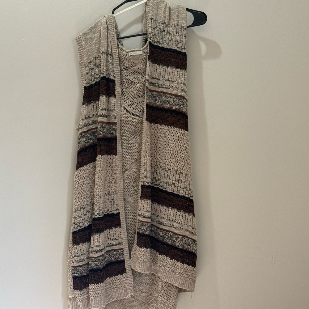 Women's Striped Knit Cardigan - Brown and Cream